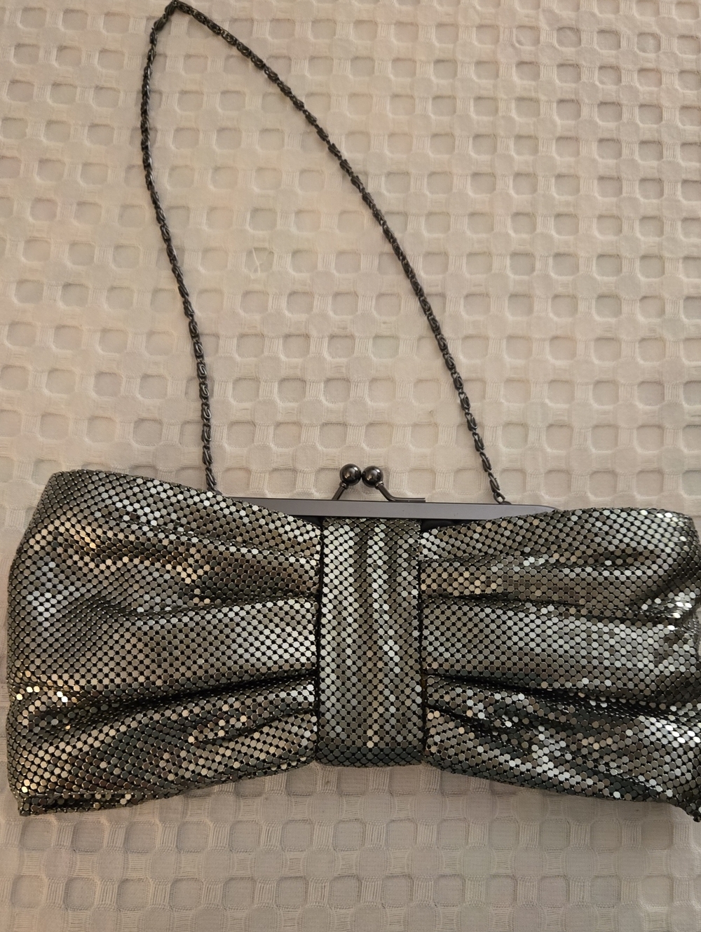 Metallic Evening Clutch Bag with Chain Strap - Silver - Picture 3 of 3